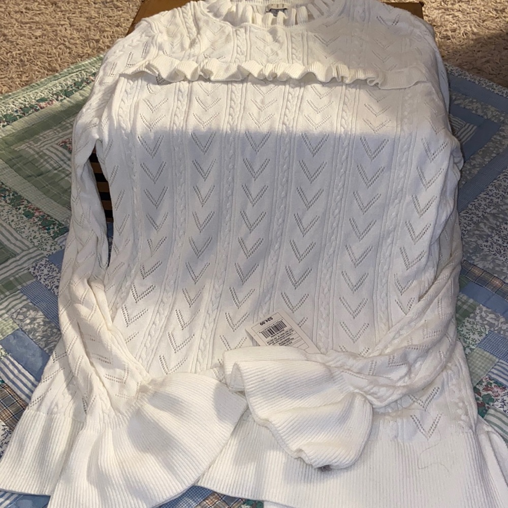 All white brand new sweater with bell sleeves XL